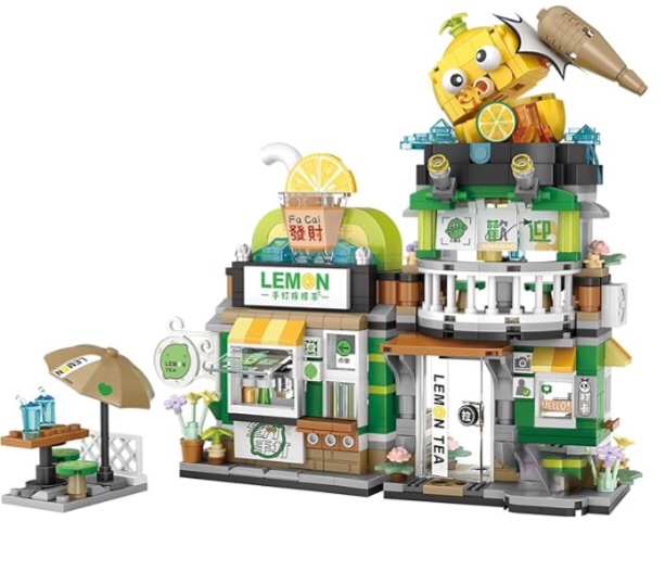 QLT Street View Lemon Tea Shop Mini Building Blocks, MOC Creative Building Toys Model Set for Girls 6-12 Years Old, 796 PCS Simulation Architecture Construction Toy, Gift Idea for Kids Adults