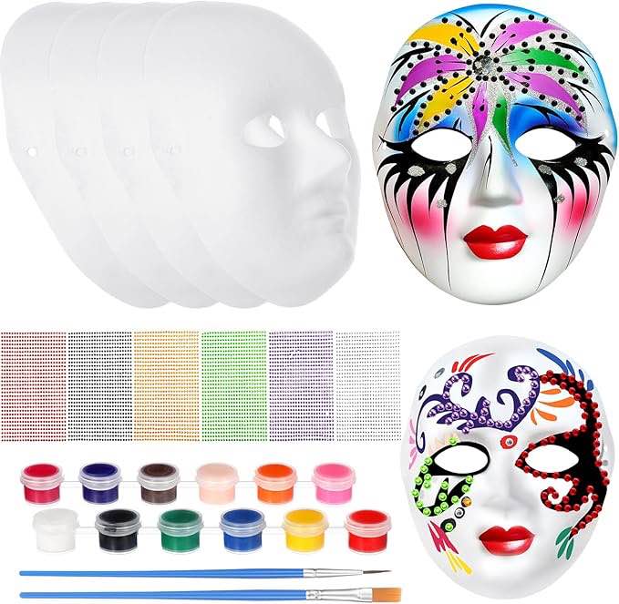 Qilery 30 Pcs White Blank Paper Mache Masks DIY Paintable Paper Mask Set for Crafts Masquerade Halloween Party