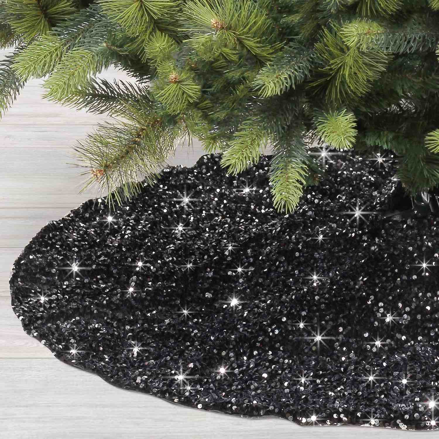 SY Super Bang Christmas Tree Skirt, Sequins Tree Skirts for Xmas Tree Decorations and Ornaments, Christmas Decor for Holiday Party Birthday Thanksgiving - Colorful Black, 34"/86CM. Black 34"/86CM