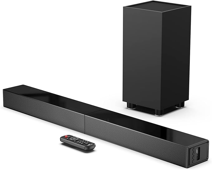 2.1 Sound Bar with Subwoofer, Soundbar for TV, Surround Sound System with Bluetooth/HDMI ARC/Optical/AUX/USB, 31 Inch