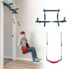 Gym1 4-Piece Deluxe Indoor Doorway Gym Set for Kids | Professional Grade Steel Holds 300 Lbs | Includes Swing Chair, Pull-Up Bar, Rings & Ladder | All in One Playground Set for Kids 3 & Above - Blue