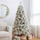 Glitzhome 6-ft Pre-lit Pencil Flocked Artificial Christmas Tree with White LED Lights