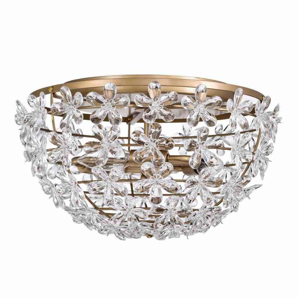 Warehouse of Tiffany Wiktor 14 Inch Flower Crystal Glam Flush Mount 3-Light