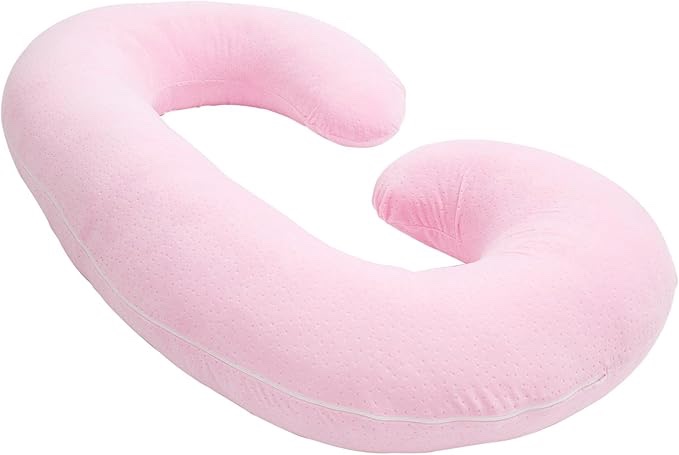 C Shaped Pregnancy Pillow Cover, Breathable Velour Replacement Maternity Pillow Case with Zipper, Cover Only (Pink)