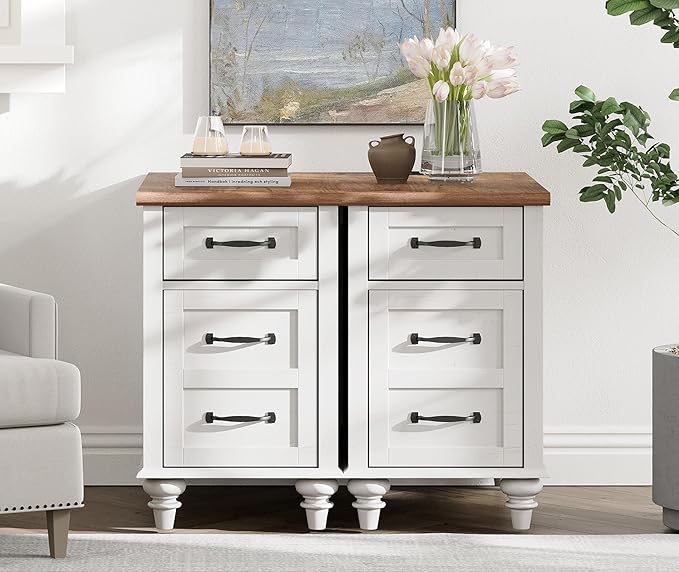 25.9''H Farmhouse End Table With Power Outlets Top Color/Base Color: White/Brown