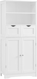 Iwell Tall Bathroom Cabinet, Storage Cabinet with 2 Drawers & Adjustable Shelves, Bathroom Storage Cabinet for Living Room, Bedroom, Home Office, White
