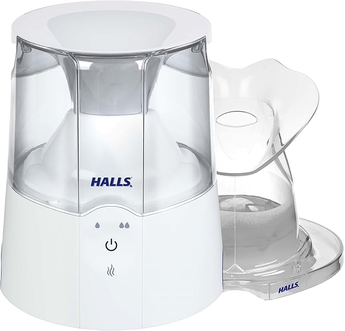 Crane x HALLS 2-in-1 Warm Mist Humidifier and Steam Inhaler, 0.5 Gallon, Blue & White