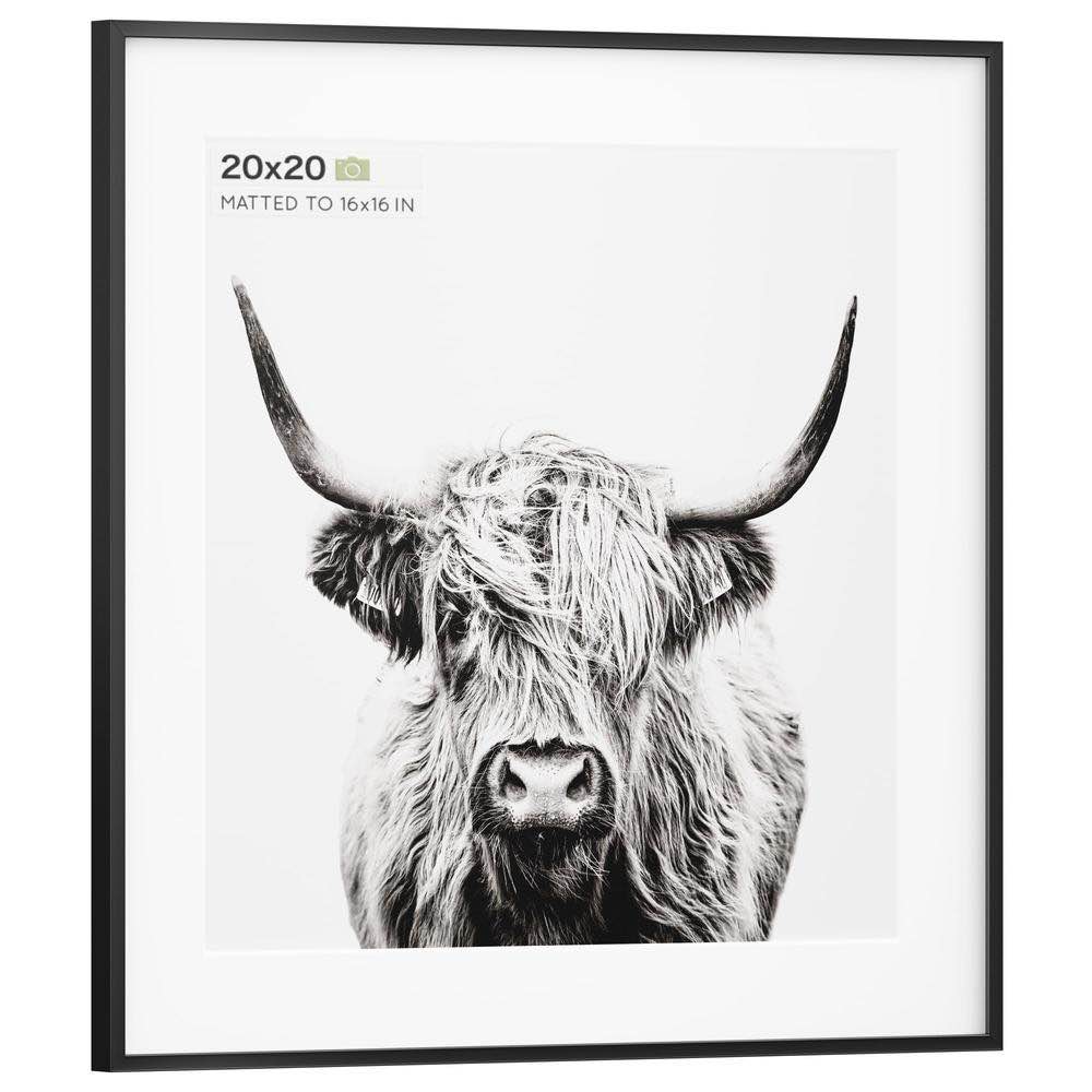 Homeforia 20x20 Picture Frame Black, High End Metal 20x20 Square Poster Frame Matted to 16x16 Print, 20 x 20 Black Frames with Mat 16 x 16 Photo, 20by20 Thin Frames, Tempered Glass, Wall Kit, Set of 1 20x20 Black