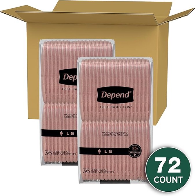 Depend Fresh Protection Adult Incontinence & Postpartum Bladder Leak Underwear for Women, Disposable, Maximum, ,(size L)  Blush, 72Count (2 Packs of 36), Packaging May Vary
