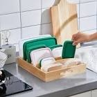 Leinuosen Set of 2 Kitchen Cabinet Organizer for Storage Lid Organizer Bamboo Drawer Organizer Kitchen Pantry Lid Holder with 5 Adjustable Dividers for Plastic Lids Organization Kitchen Covers Storage