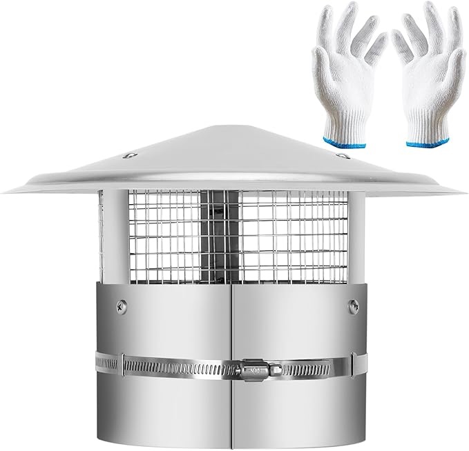 6 Inch Round Chimney Cap,Adjustable Roof Cap for Vents,Chimney Cap with Screen in Stainless Steel,Round Rain Cap for All-Round Chimney Protection,Round Roof Rain Chimney Cover,6 Inch Round Chimney Cap