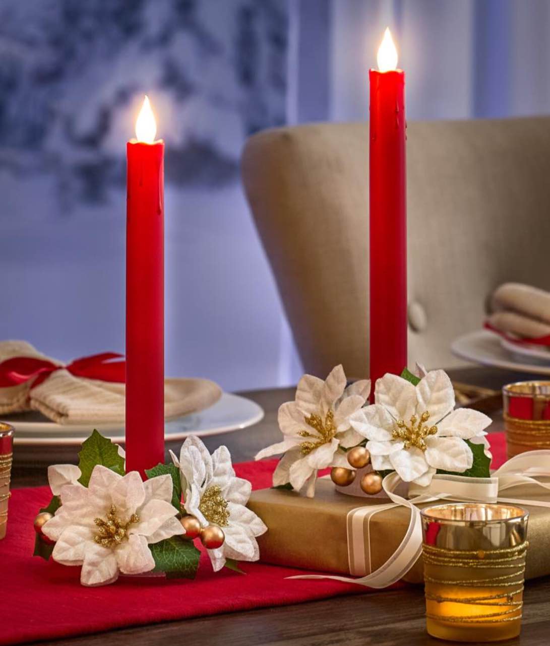 The Flameless Tapered Christmas Candle Set