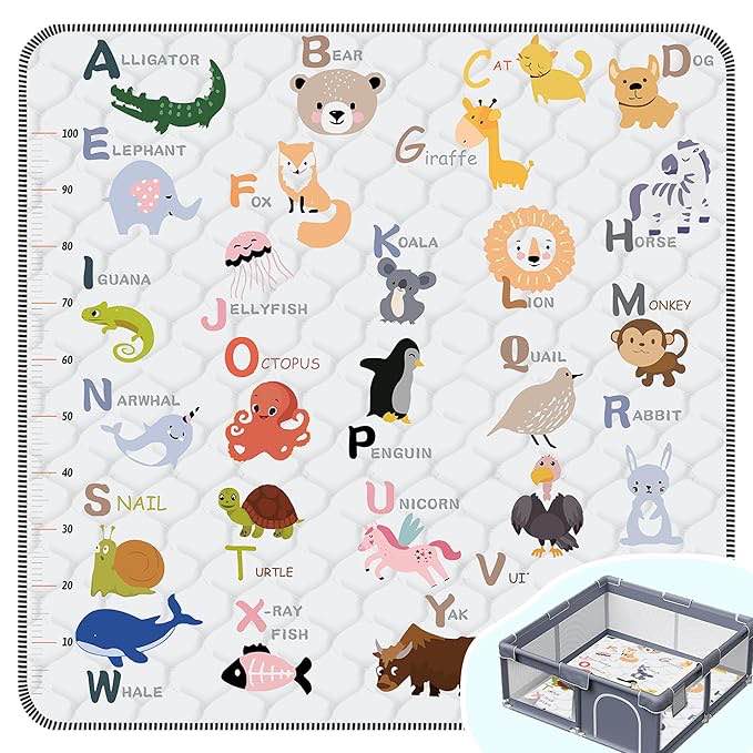 Baby Play Mats for Floor,Thick Soft 71" X 79" Playpen mat, Foldable and Machine Washable Baby Crawling Mat?Baby Play Mat for Babies to Play and Learn (Rainbow)