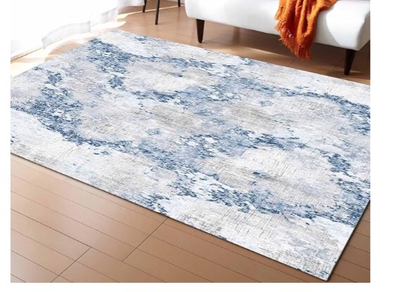 2'7'' x 5' Area Rug, Blue Grey Marble Non-Skid Rubber Backing Large Rectangle Rugs - Living Room Bedroom Home Office Modern Abstract Aesthetic Retro Indoor Floor Mat Carpets