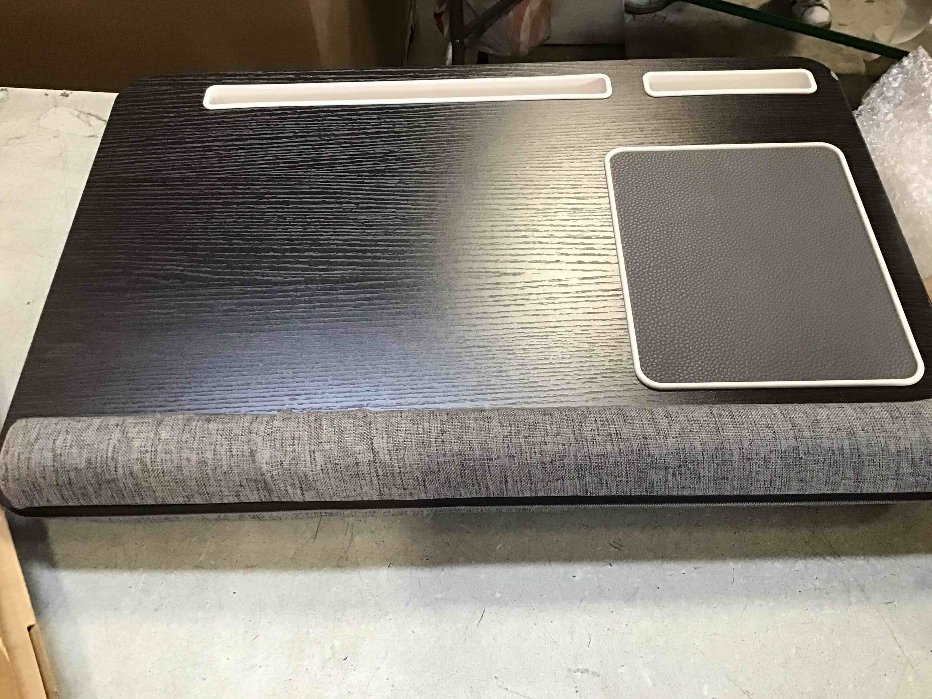 LAPGEAR Home Office Pro Lap Desk with Wrist Rest, Mouse Pad, and Phone Holder - Gray Woodgrain - Fits up to 15.6 Inch Laptops - Style No.