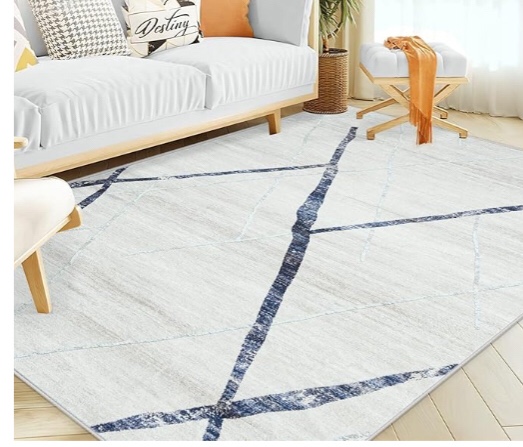 Area Rug 5x6 Moroccan Rug - Soft Washable Rug Non-Slip Geometric Rug, Modern Neutral Stain Resistant Indoor Door Mat Floor Carpet for Bedroom Dining Table Nursery Home Office(6'x9',Grey White)