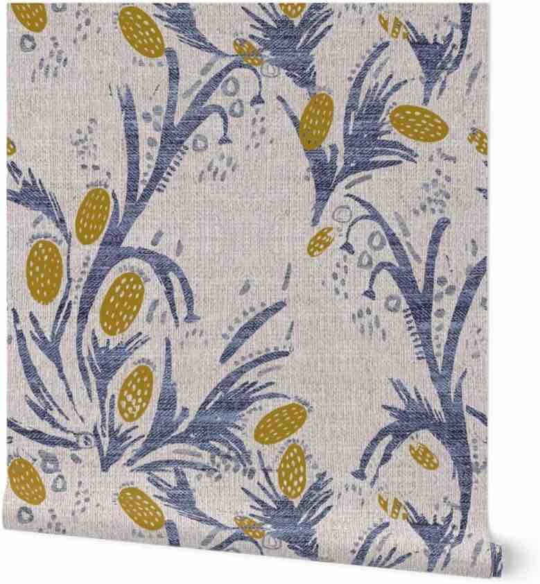 2 pieces,)Peel & Stick Wallpaper Swatch - French Thistle Floral Flowers Leaf Boho Bohemian Botanical Nursery Kitchen Custom Removable Wallpaper by Spoonflower