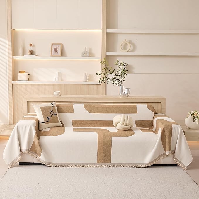 MEETSKY Couch Cover Sofa Slipcover Couch Protector Covers for Sectional Sofa Universal Fit for Couch 3 Seat, Thick Washable Soft Touch for Pets, 71" x 134", Black Curve 71" x 134" 12# Black Stripe