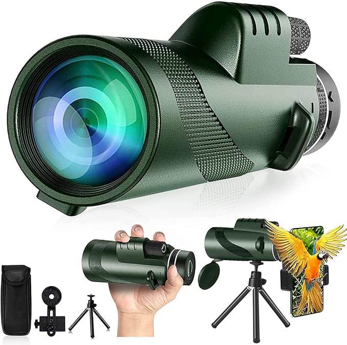 80x100 Monocular-Telescope High Powered Monocular Low Night Vision Monocular for Smartphone Adapter Monocular Telescope Hunting Wildlife Bird Watching Travel Camping Hiking, Green-1