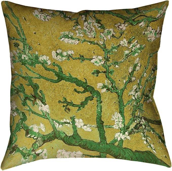 Vincent Van Gogh Almond Blossom in Yellow and Green x (Pillow Cover Only) Pillo-Faux Suede Double Sided Print with Concealed Zipper, 22" x 25"