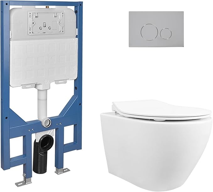 (Incomplete Set, Only 1 Box) Deer Valley Wall Hung Toilet Combo Set, Wall Mounted Toilet, Concealed In-Wall Toilet Tank Carrier System, 1.1GPF/1.6 GPF Dual Flush, Push Buttons Included, White (2 Packages Separately)