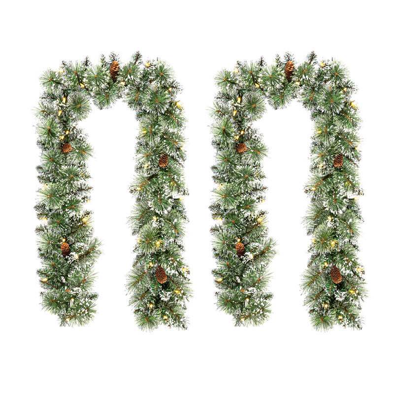 6 “pre- lit frosted greenery pinecones Christmas garland with lights 