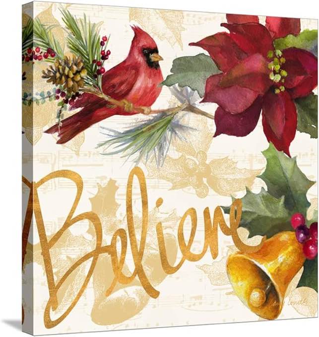 Christmas poinsettia Iv painting print on wrapped canvas 