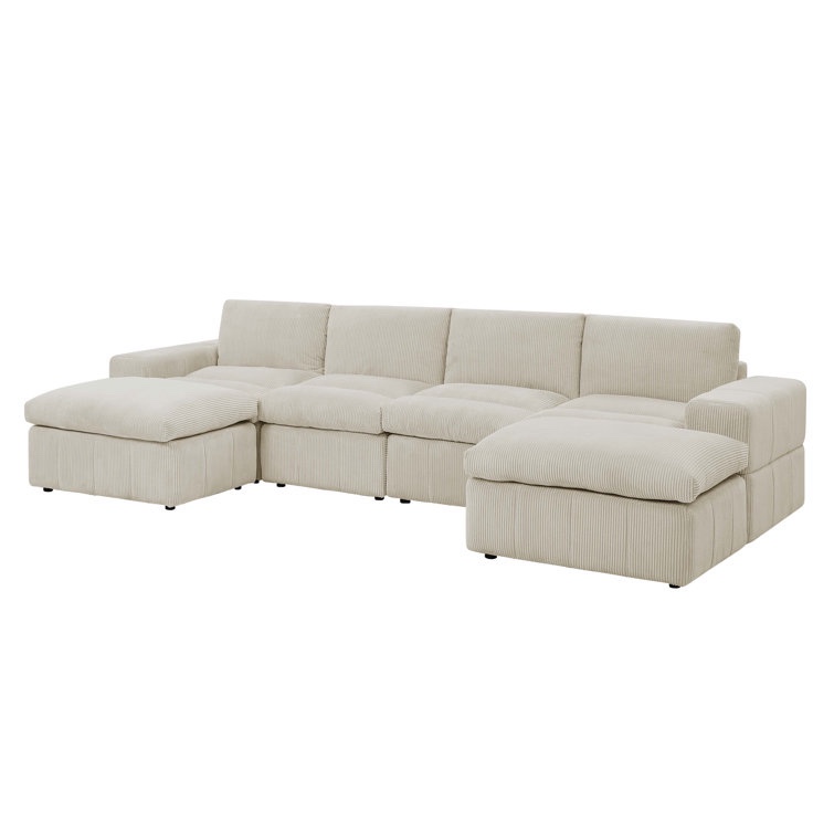 incomplete box 1 only ) Tondreau Massasoit 134" Wide Reversible Large Sectional with Ottoman Body Fabric: Gray Corduroy
