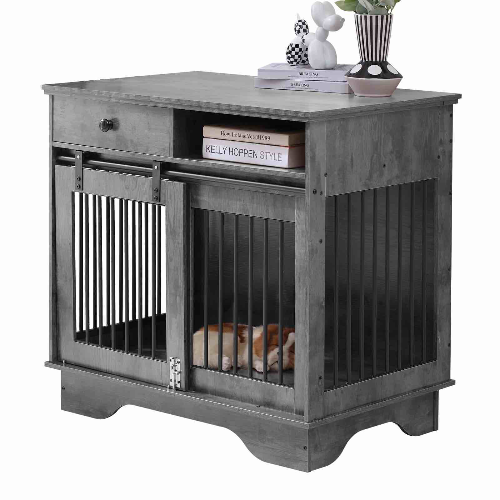 Muhub 43” Indoor Dog Crate Furniture with Storage Drawers