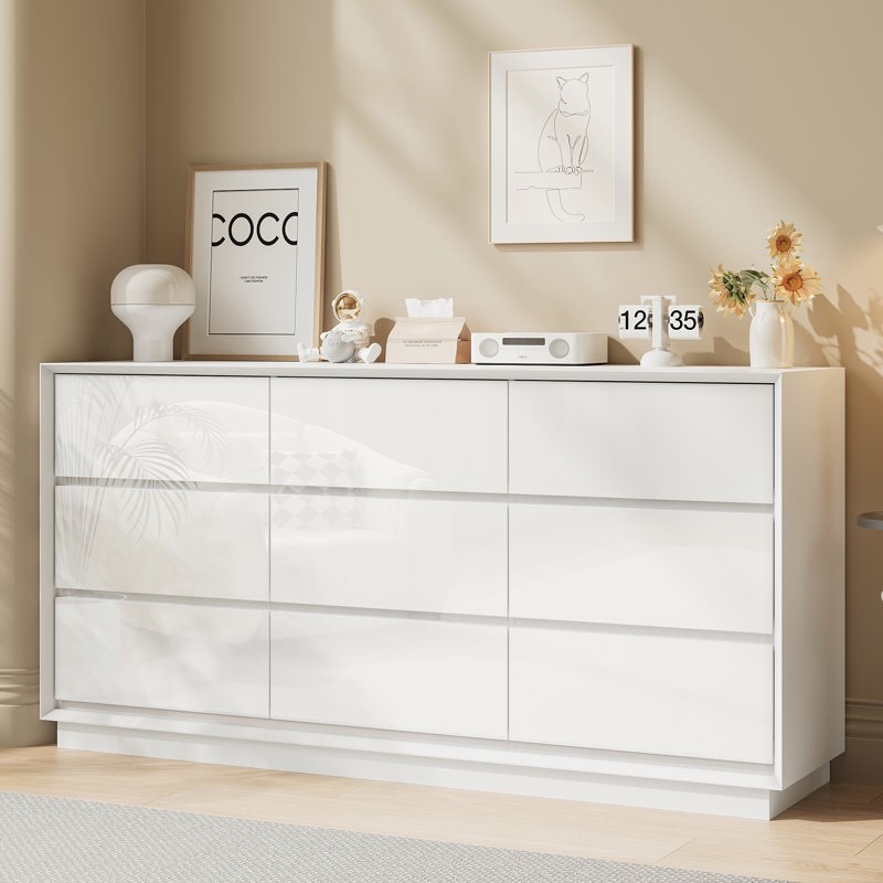 lupo 63” wide 9 drawer dresser, White