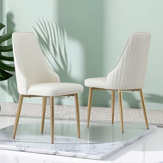 Asday Upholsted Dining Chair, White/Gold, Set of 2