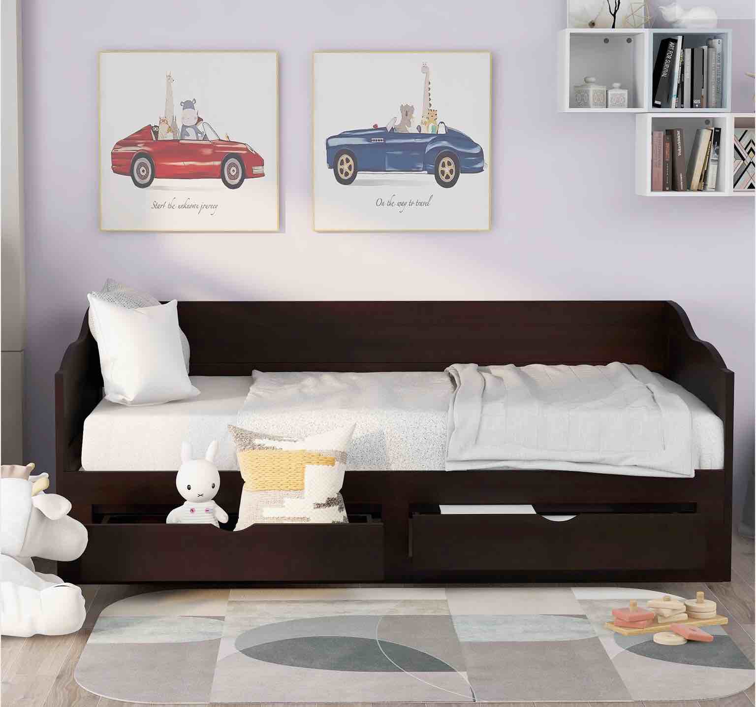 Wooden Daybed w/ Trundle Bed & 2 Storage Drawers, Espresso, (incomplete, box 1 of 2 only)
