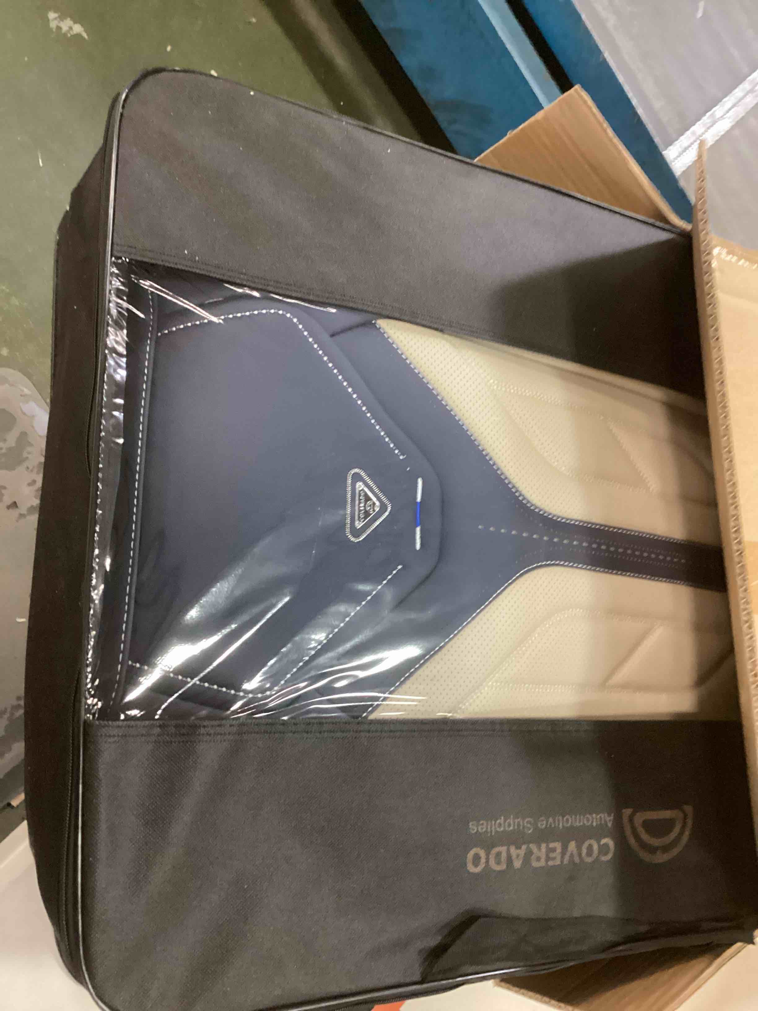 Coverado Car Seat Covers Front Seats Only, Leather Car Seat Protectors, Waterproof Seat Covers for Cars Auto Car Accessories Fit for Most Sedans SUV Pick-up Truck(Blue&Beige)