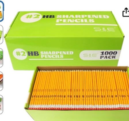 S & E TEACHER'S EDITION Woodcased #2 Pencils, Pre-sharpened, Yellow Pencils with Erasers #2 HB Lead Bulk Box, Pencils No. 2 Pencil, 1000Pcs