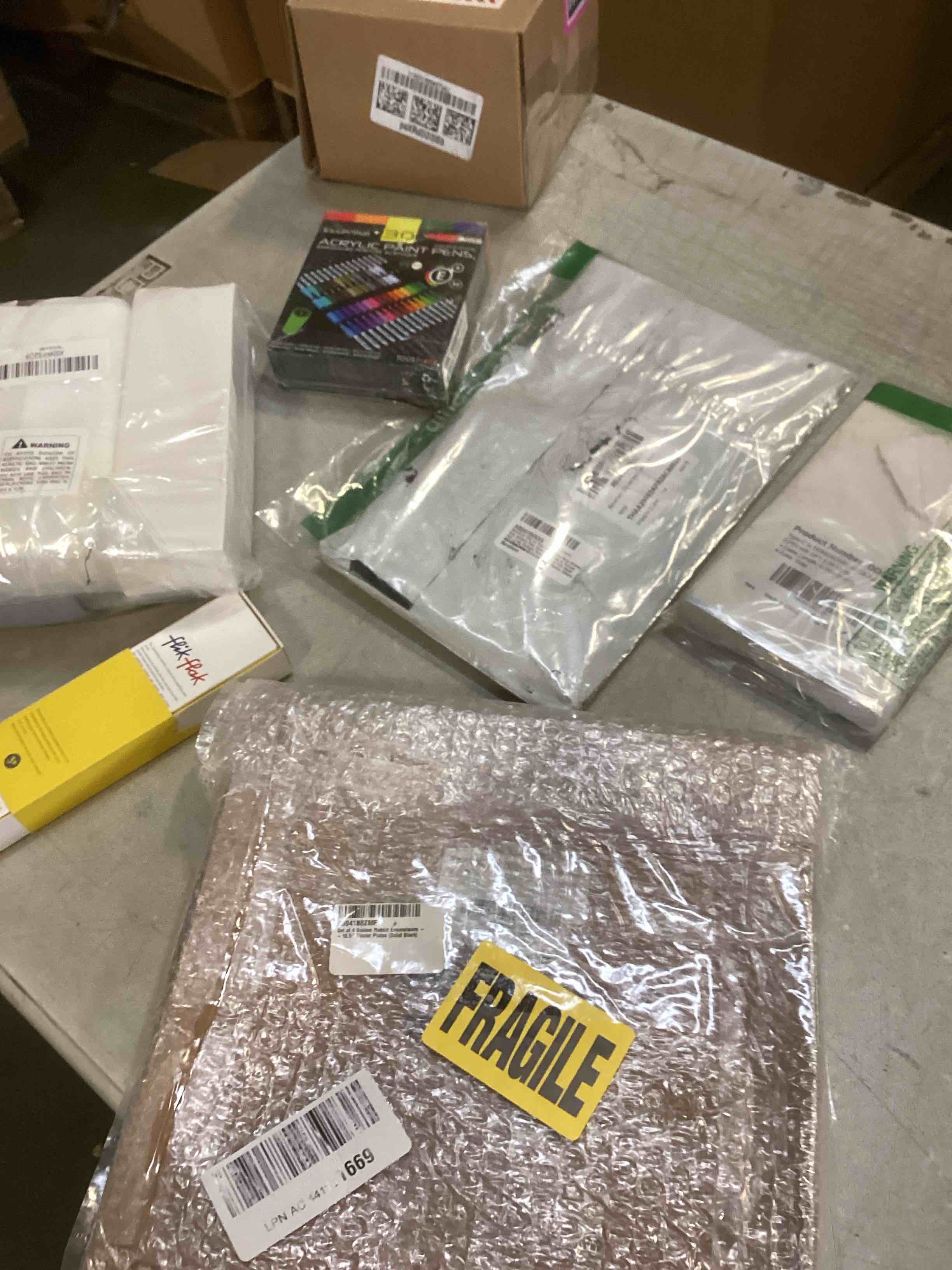 ASSORTED OF MICSELLANIUS INCLUDED, SET GO,DET RABBIT ENAMELWARE DINNER PLATES, ACRYLIC PAINT PENS, BENEHAIR CLIP ON AUBURN, AND ,MORE