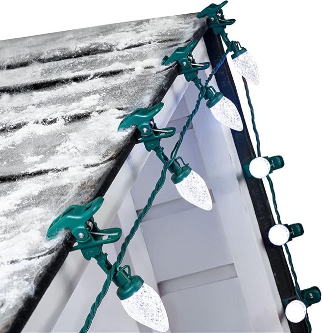 C9 LED Christmas Lights Outdoor, 66 Feet 100 LED Strawberry String Lights with 100 Spring Clamps, Commercial Grade Waterproof Extendable for Outside Roofline Patio Home Xmas Decoration, Pure White