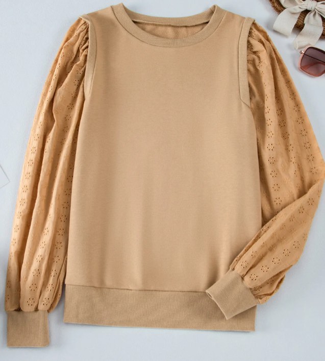  EVALESS Women's Crewneck Sweatshirts Pullover, Khaki Size L