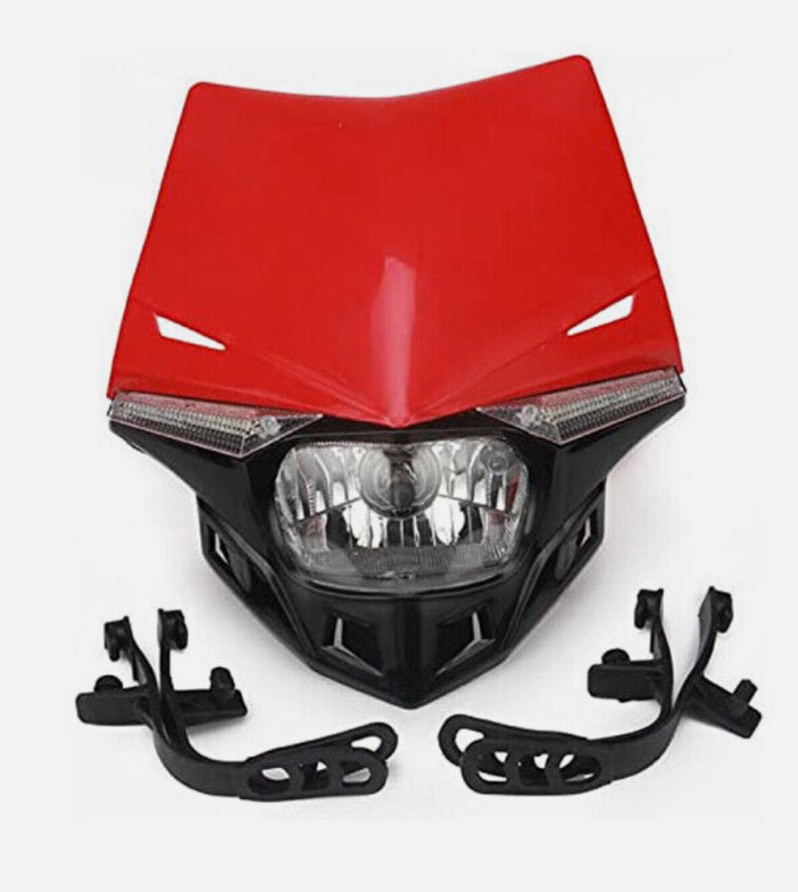 LED Headlight Head Light Lamp Universal For KX KXF CR CRF Dirt Bike Motorcycle, Red/Black