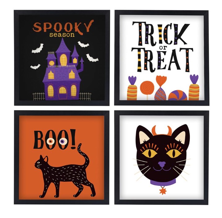 ArtbyHannah Wall Art Prints for Home Decor and Halloween Decorations, Framed Halloween Wall Art 10x10”
