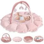HAN MM S.#- J Convertible Bay Play Gym with 6 Toys, Tummy Time Mat for Sensory Development, Baby Activity Conter from Newborn to Toddler, Ball Pit, Cat & Dog Bed, Soft Plush Pet Bed, Pink