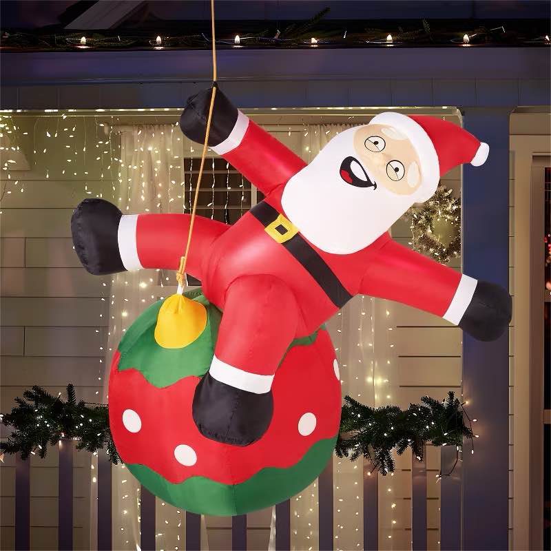 Joiedomi 8 FT Tall Christmas Inflatable Falling Santa with Large Ornament Blow Up Christmas Hanging Santa Inflatables Outdoor Decoration with Build-in LEDs for Xmas Party Outdoor Indoor Yard Garden Decor