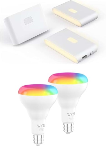 ( set of 2). Wyze Bulb Color, BR30 Wi-Fi Smart Bulb, E26 Base, 75W Equivalent 950 Lumens, 16 Million Colors & Tunable White, Compatible with Alexa & Google Assistant, No Hub Required, 1-Pack
