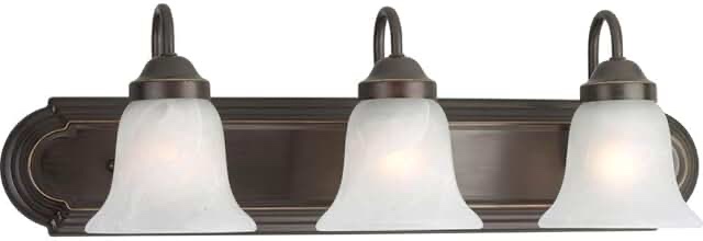 Progress Lighting Solvang 24 in. 3-Light Antique Bronze Vanity Light with Etched Alabaster Glass Shades