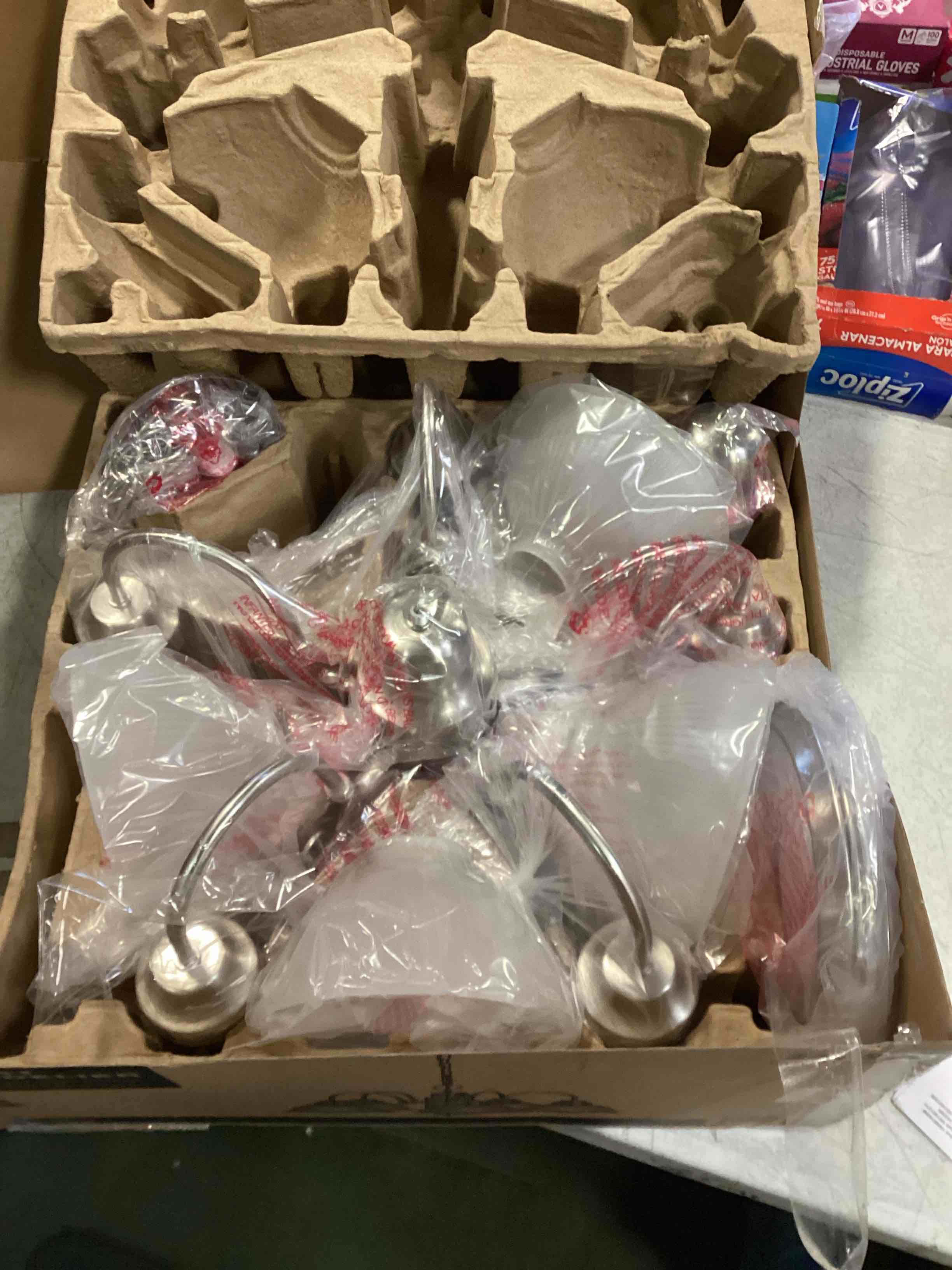 Hampton Bay Halophane 5-Light Frosted Glass Shade Brushed Nickel Finish Chandelier (New Open Box)