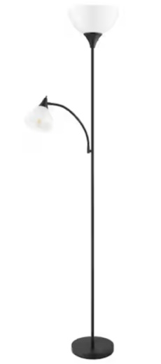 70 in. Black Mother Daughter 2-Light Torchiere Floor Lamp with Plastic Shade