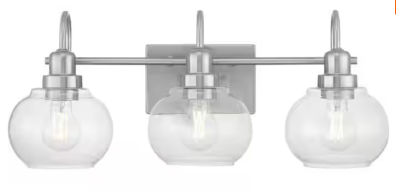 Halyn 23 in. 3-Light Brushed Nickel Bathroom Vanity Light with Clear Glass Shades