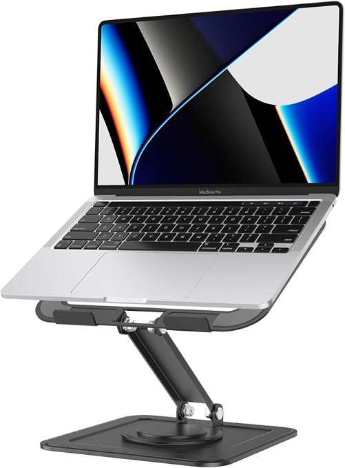 NTMY Foldable Laptop Stand with 360 Rotating Base,Metal Ergonimic Adjustable Laptop Stand for Desk,Computer Notebook Stand Compatible with MacBook air pro, Acer,Lenovo,Dell(10-16")-Black
