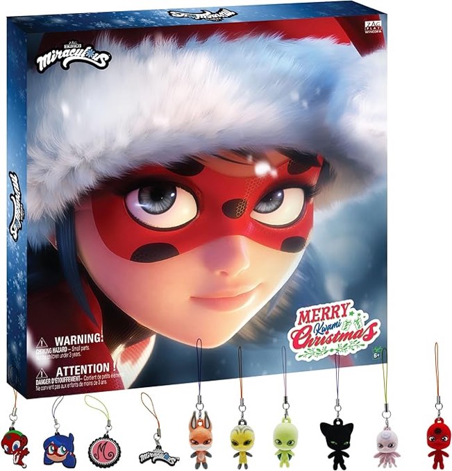 Miraculous Ladybug - Ultimate Kwami Advent Calendar with Miniature Flocked Kwamis and EVA Seasonal Charms. Collectible Toys for Kids for Christmas with Hooks and Ribbons (Wyncor)