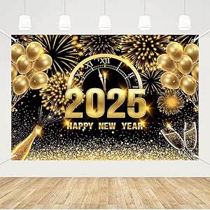 2 Pack MEHOFOND Black and Purple Happy New Year Backdrop Countdown Party Hello 2025 Gold Bokeh Glitter Balloons Firework Photography Background Cheers to The New Year Xmas Eve Decoration Supplies 8x6ft 8x6ft Black and Purple
