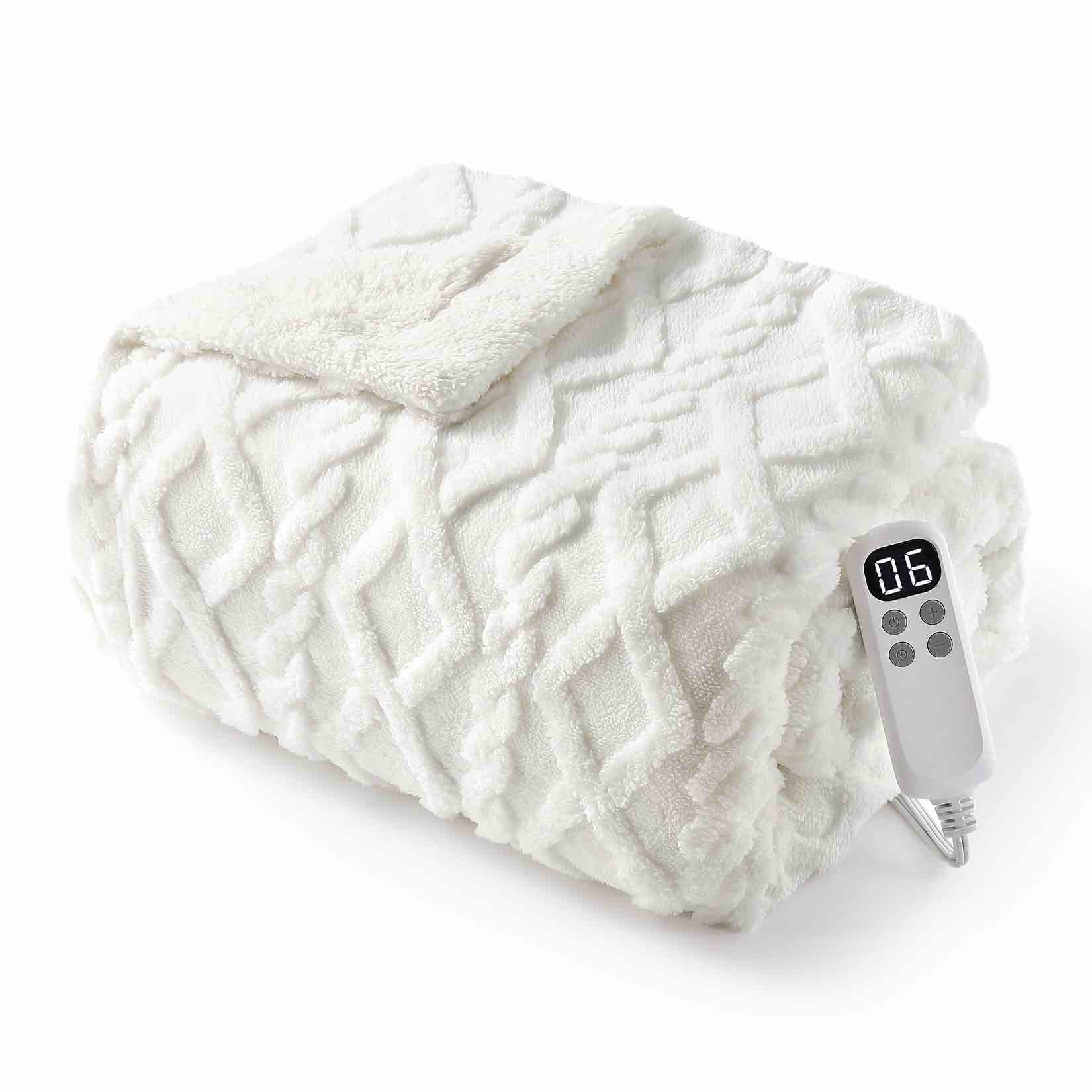 Heated Blanket Electric Throw Blanket, Tufted Sherpa Heating Lap Blanket, Heated Throw Blanket with 6 Heating Levels and 4 Timer, Washable Electric Blanket ETL Certified, Grey, 50"x60" Throw 50"x60" White